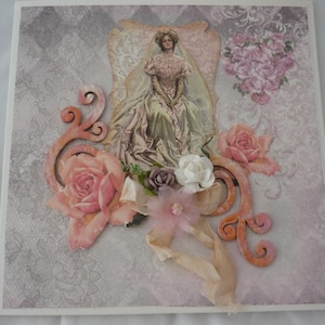 Wedding card shabby chic, wedding card woman, nostalgic wedding card, wedding card vintage, folding card, 3D image 1