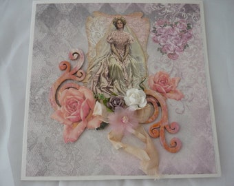 Wedding card shabby chic, wedding card woman, nostalgic wedding card, wedding card vintage, folding card, 3D