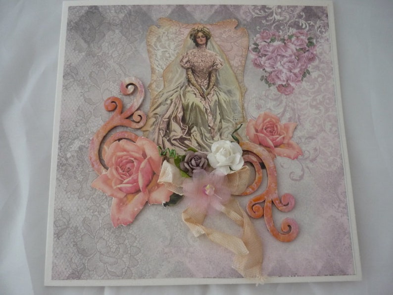 Wedding card shabby chic, wedding card woman, nostalgic wedding card, wedding card vintage, folding card, 3D image 1