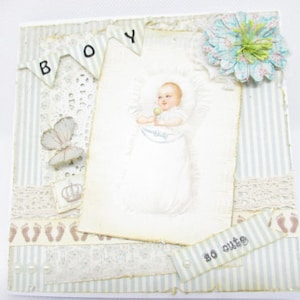 Glückwunschkarte Geburt vintage, Glückwunschkarte Geburt shabby chic, Glückwunschkarte Geburt Junge, Karte Geburt 3D, Karte handgemacht