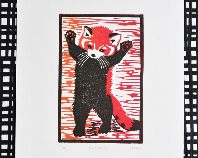 Red Panda Linocut Print cute Animal Print Nature Art Nature Etsy UK