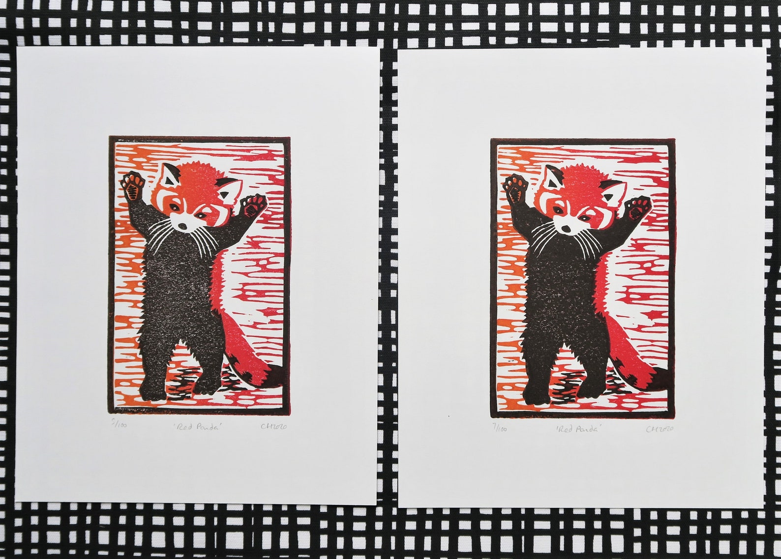 Red Panda Linocut Print cute Animal Print Nature Art Nature Etsy