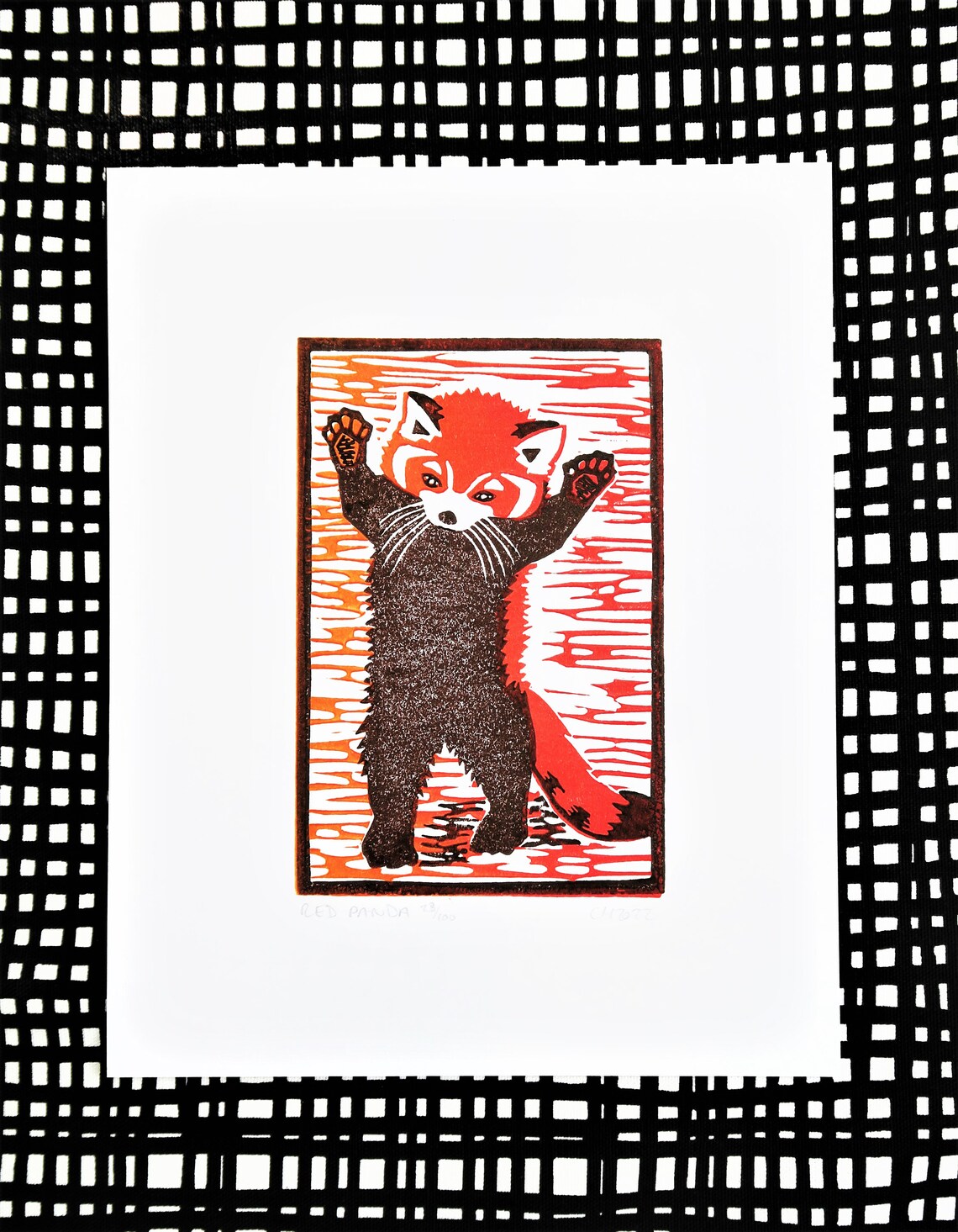 Red Panda Linocut Print cute Animal Print Nature Art Nature Etsy