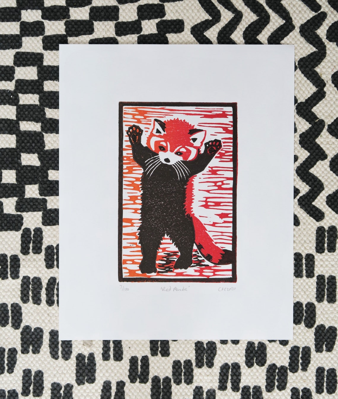 Red Panda Linocut Print cute Animal Print Nature Art Nature Etsy