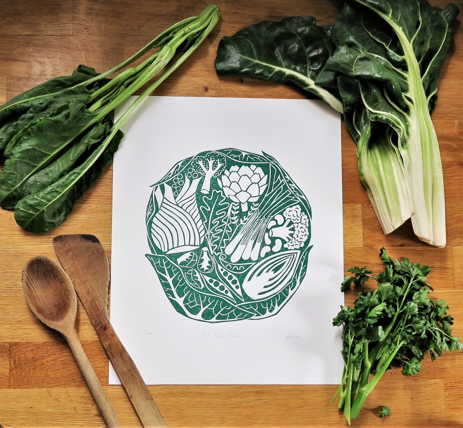 Eat Your Greens Vegetable Linocut Print Vegetable Wall Art Etsy