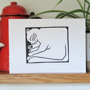 Catnaps 2 A5 Linocut Print Cute Cat Art Print If I Fits I Sits Cat In Box Cat Lover Gift image 3