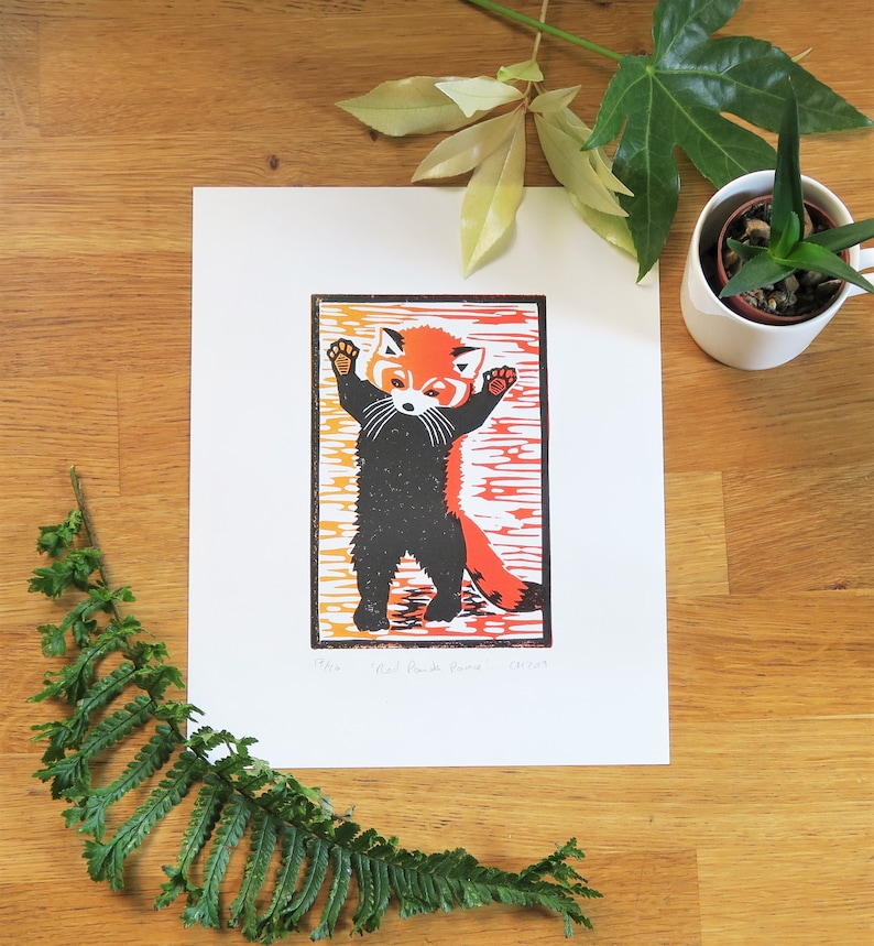 Red Panda Linocut Print -cute Animal Print- Nature Art- Nature ...