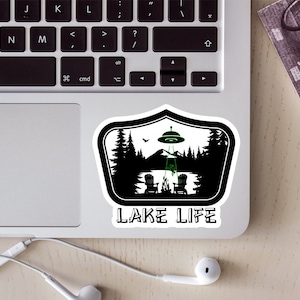 Lake Life UFO Abduction Vinyl Sticker, UFO Sticker, Horror Sticker, Lake Life Sticker, Laptop Decal, Funny Sticker, Camping Sticker