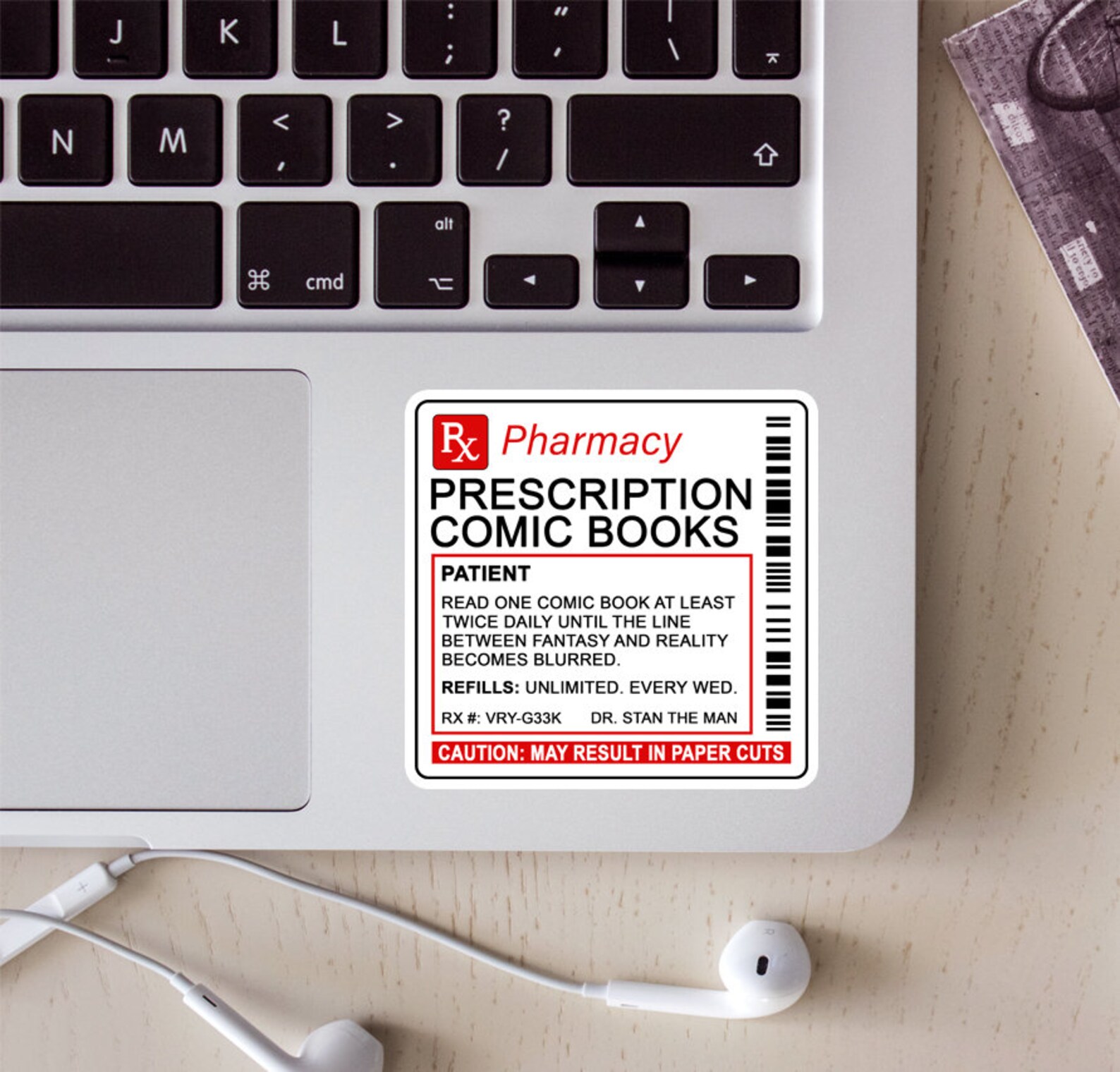 Prescription Comic Books Vinyl Sticker, Comic Book Sticker, Laptop ...