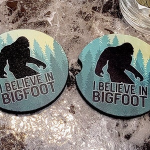 I Believe in Bigfoot Car Coasters (Set of 2) Coaster Set, Sasquatch, Bigfoot, Cryptid, Car Accessories, Gifts. Monster