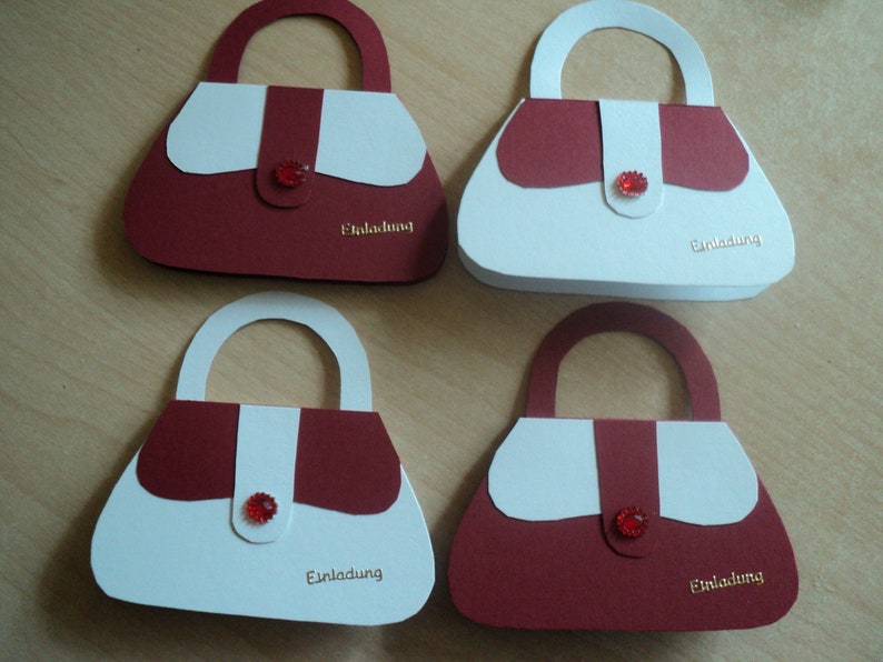 4x Einladungskarten Einladung zum Kindergeburtstag Mini Handtasche Mädchen Bild 1