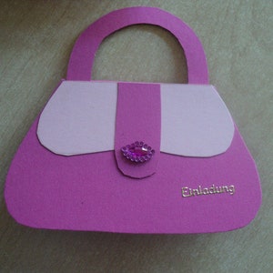 4x Einladungskarten Einladung zum Kindergeburtstag kleine Handtasche Mädchen Bild 2