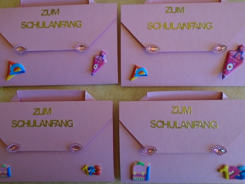 4 ST Einladungen Einladungskarten Einschulung Schulanfang Mädchen Rosa Ranzen Bild 2