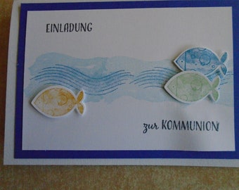 Einladung zur Kommunion Konfirmation Einladungskarten Fisch  Junge Mädchen nach  Wahl