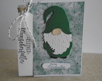 Geldgeschenk  Weihnachten Wichtel  Reagenzglas  Wunscherfüller  Geschenk  Glückwunschkarte Geldkarte Geschenkidee Verpackungsgeschenk