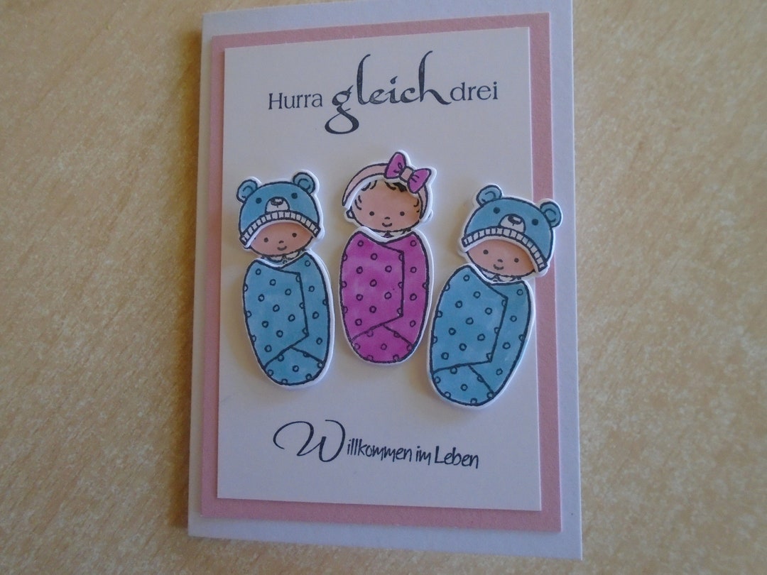 Glückwunschkarte Zur Geburt Drillinge2x Jungen Und 1x Mädchen