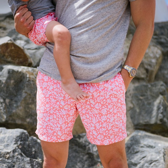 matching swim trunks father and son