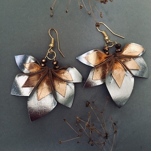 Earrings made of vegan leather, earrings in silver/rose gold, nickel-free