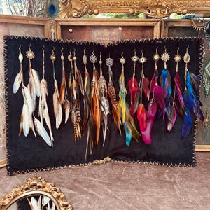 Long Feather Earring – Upcycled Natural Feathers & Gemstone Beads – Boho Festival Jewelry – Single Earring