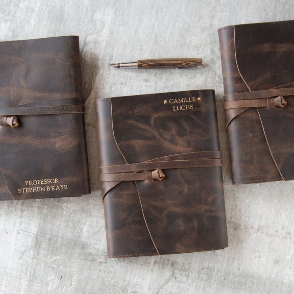 Enya Handmade Full-Grain Buff Leather Refillable Journal A5 Rustic Tan (22cm x 16cm x 2cm) Can be personalised!