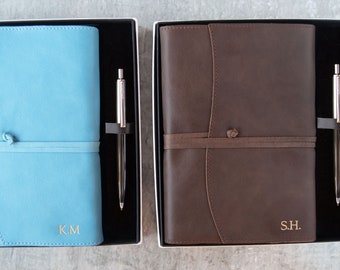 Capri Handmade Italian Leather Refillable Journal A5 Gift Set Chocolate, with our Signature Pen (22cm x 16cm x 2cm) Can be personalised!