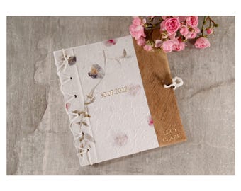 Petal Photo Album Personalised Handmade Vegan Leather Wedding Scrapbook Mini (20x20cm) Free Initial Engraving!