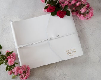 Positano Handmade Leather Wrap Photo Album Large White, Wedding Photo Album, Includes Gift Box (30cm x 24cm x 6cm) Can be personalised!