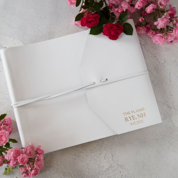 Positano Handmade Leather Wrap Photo Album Large White, Wedding Photo Album, Includes Gift Box (30cm x 24cm x 6cm) Can be personalised!