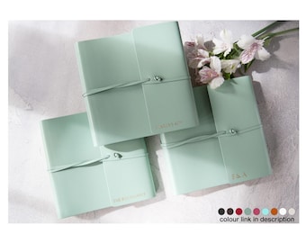 Pachino-fotoalbum Gepersonaliseerde handgemaakt Italiaans gerecycled leer bruiloft plakboek turkoois (22 x 22 cm) Gratis eerste gravure!