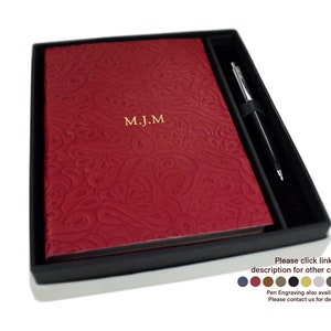 Italiano Handmade Italian Calf Leather Journal A5 Gift Set Floral Red with our Signature Pen (21cm x 15cm x 2cm) Can be personalised!