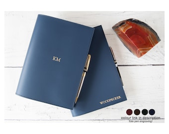 Acuto A5 Refillable Journal Handmade Italian Leather, Navy (22cm x 16cm x 2cm) Can be Personalised!
