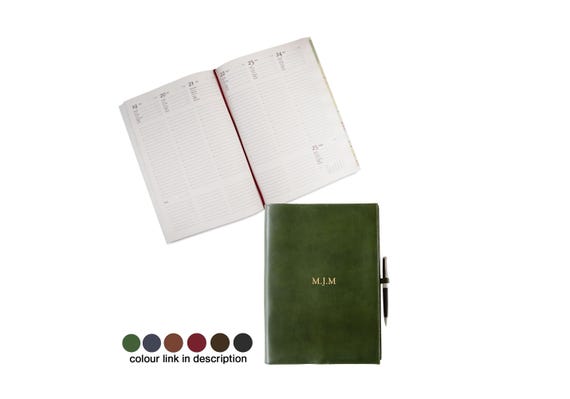 Rustico A4 Planner 2026 Personalised Italian Full-Grain Leather Refillable Journal Olive, Organiser Diary Agenda, Free Initials Engraving!