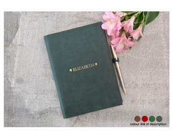 Preciso navulbaar A5-dagboek gepersonaliseerd Italiaans leren reisnotitieboekje olijfgroen (22 x 16 cm) Gratis initialengravure!