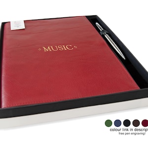 Rustico A4 Music Manuscript Gift Set Personalised Italian Full-Grain Leather Refillable Journal Burgundy, Free Initial & Engraving Pen!