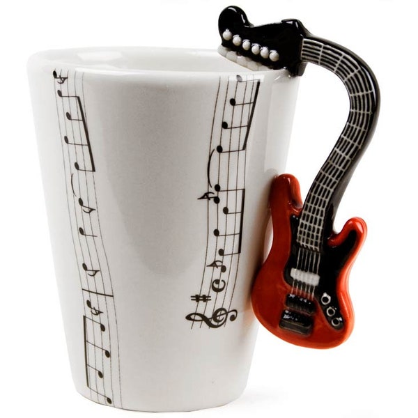 Blue Witch Tasse à Café Guitare 8oz Fait-main Rouge électrique (10cm x 8cm) Un cadeau Rock & Roll pour un amoureux de la musique !