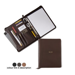 Envoy Handmade Leather Padfolio A4 Chocolate, Portfolio Folder Organizer (33cm x 26cm x 2cm) Can be Personalised!