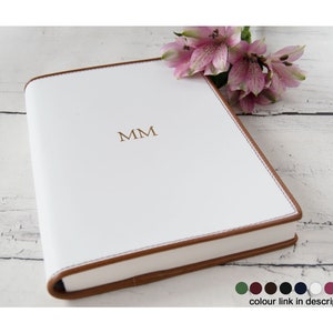Cortona A5 Journal Handmade Italian Top-Grain Leather, White (21cm x 15cm x 2cm) Can be Personalised!
