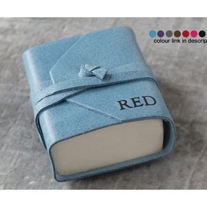 Capri Tiny Journal Handmade Italian Leather Aeroblue, 250 writing pages, Mini Pocket Journal (6cm x 6cm x 3cm) Can be Personalised!