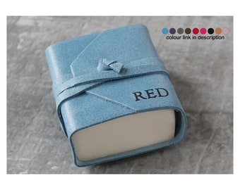 Capri Mini Personalised Handmade Italian Leather Pocket Journal Aeroblue, Travel Purse Notebook Writers Gift (6x6cm) 430 Pages