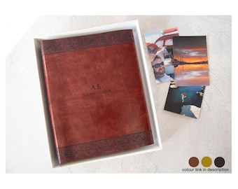 Maya Jazz-fotoalbum Gepersonaliseerde Italiaans gerecycleerd leer bruiloft plakboek groot met geschenkdoos (30 x 24 cm) Gratis eerste gravure!