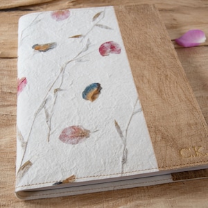 Petal A4 Refillable Journal Handmade Vegan Leather, Bougainvillea and Iris, Sketchbook (31cm x 23cm x 2cm) Can be Personalised!