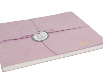 Capri Handmade Italian Leather Guest Book, Large Salmon, Wedding Guest book ( 22cm x 28cm x 2cm ) Can be personalised!