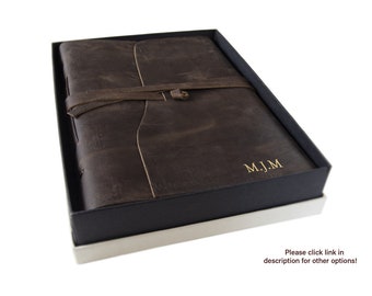 Enya Handmade Full-Grain Buff Leather Journal A4 Rustic Tan with 400 Writing Pages + Gift Box (30cm x 22cm x 5cm) Can be personalised!