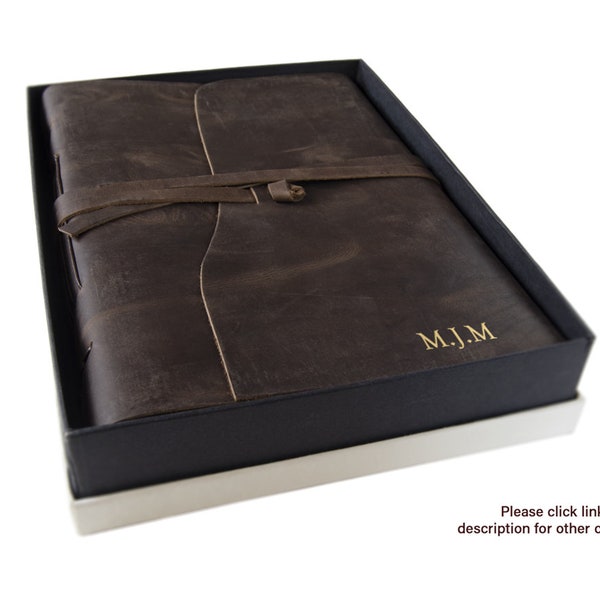 Enya Handmade Full-Grain Buff Leather Journal A4 Rustic Tan with 400 Writing Pages + Gift Box (30cm x 22cm x 5cm) Can be personalised!