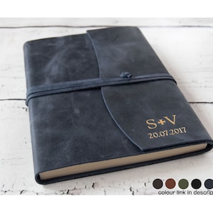 Amalfi A5 Journal Handmade Italian Vegetable Tan Leather, Navy (21cm x 15cm x 2cm) Can be Personalised!