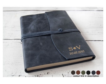 Amalfi A5 Journal Handmade Italian Vegetable Tan Leather, Navy (21cm x 15cm x 2cm) Can be Personalised!