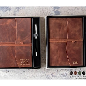 Amalfi A5 Journal Handmade Italian Vegetable Tan Leather Gift Set Copper, Free Engraving Signature Pen (21cm x 15cm) Can be Personalised!