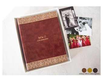 Maya Jazz Fotoalbum Gepersonaliseerde Italiaans gerecycled leer bruiloft plakboek goud groot met geschenkdoos (30 x 24 cm) Gratis eerste gravure!