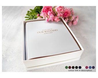 Cortona Álbum de Fotos Encuadernado en Cuero Italiano Hecho a Mano Medio Blanco (26cm x 22cm x 6cm)