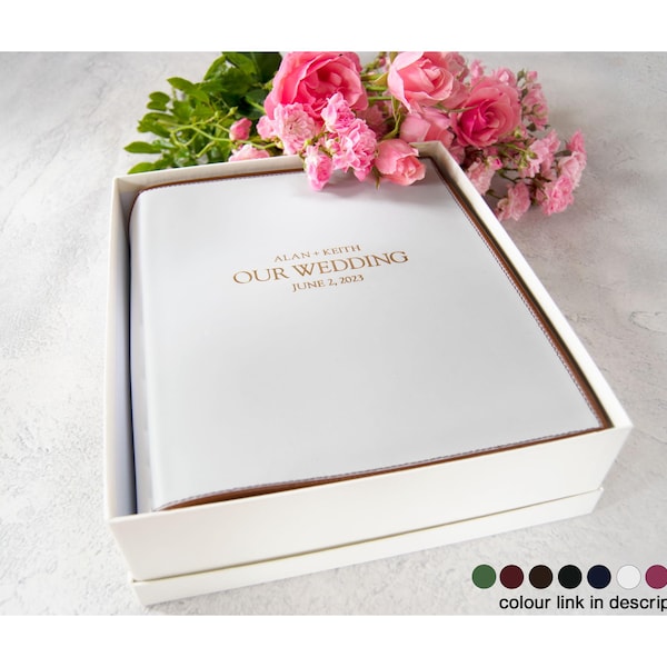 Cortona Personalised Handmade Italian Leather Photo Album White with Gift Box (26x22cm) Travel Wedding Scrapbook Anniversary Gift